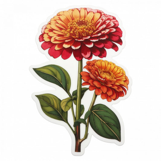 Set 2 bucati, Sticker decorativ, Flori de zinnia, Rezistent la apa, NO6114, 16 cm, Multicolor