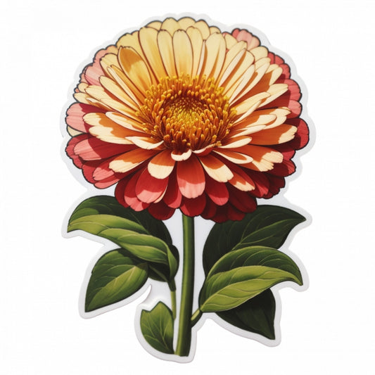 Set 2 bucati, Sticker decorativ, Flori de zinnia, Rezistent la apa, NO6116, 16 cm, Multicolor