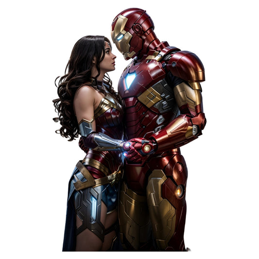 Set 2 bucati, Sticker decorativ, Iron Man si Wonder Woman, Rezistent la apa, NO6460, 16 cm, Multicolor