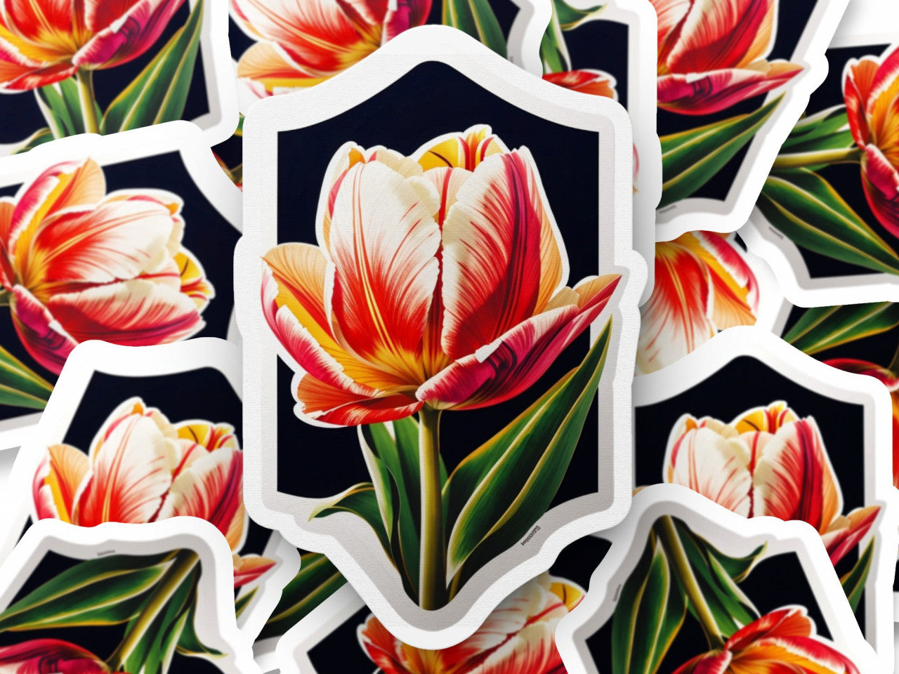 Set 2 bucati, Sticker decorativ, Lalea cu frunze, Rezistent la apa, NO6027, 16 cm, Multicolor