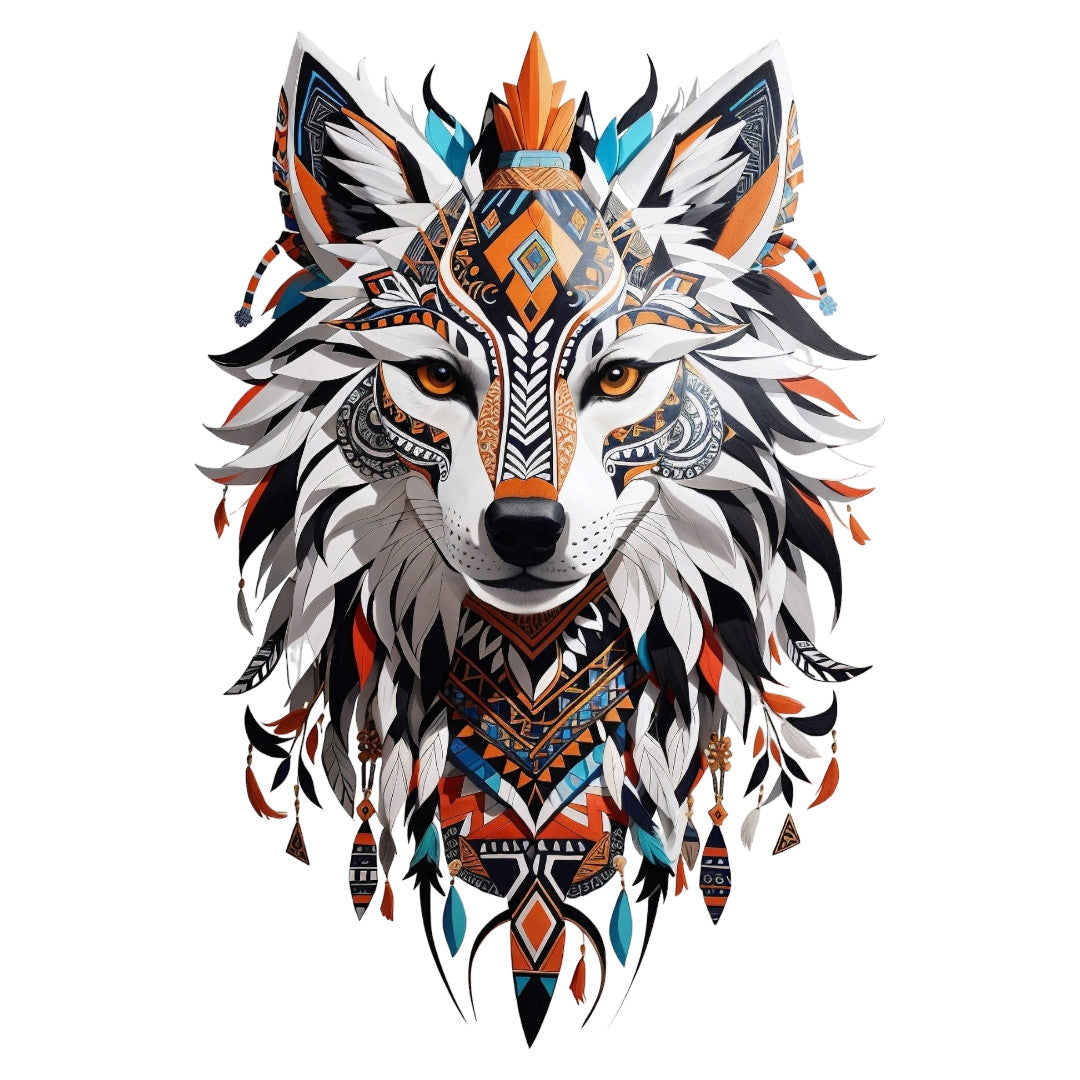 Set 2 bucati, Sticker decorativ, Lupul indian, Rezistent la apa, NO6455, 16 cm, Multicolor