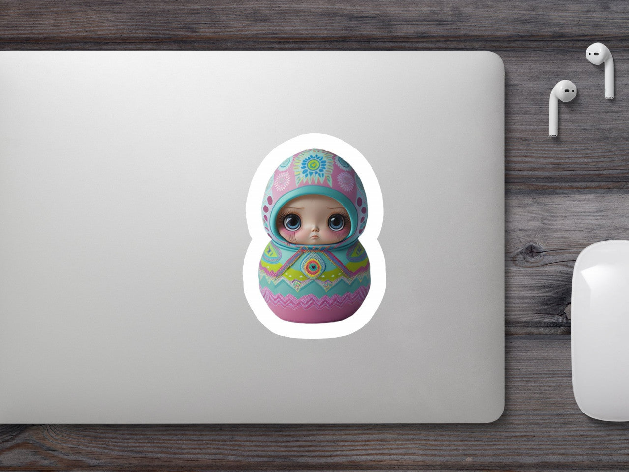 Set 2 bucati, Sticker decorativ, Matrioshka trista, Rezistent la apa, NO6966, 16 cm, Multicolor