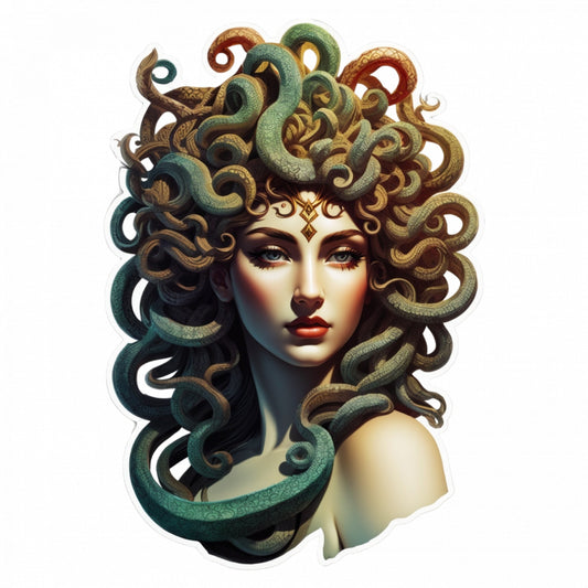 Set 2 bucati, Sticker decorativ, Medusa personaj mitologic, Rezistent la apa, NO5592, 16 cm, Multicolor