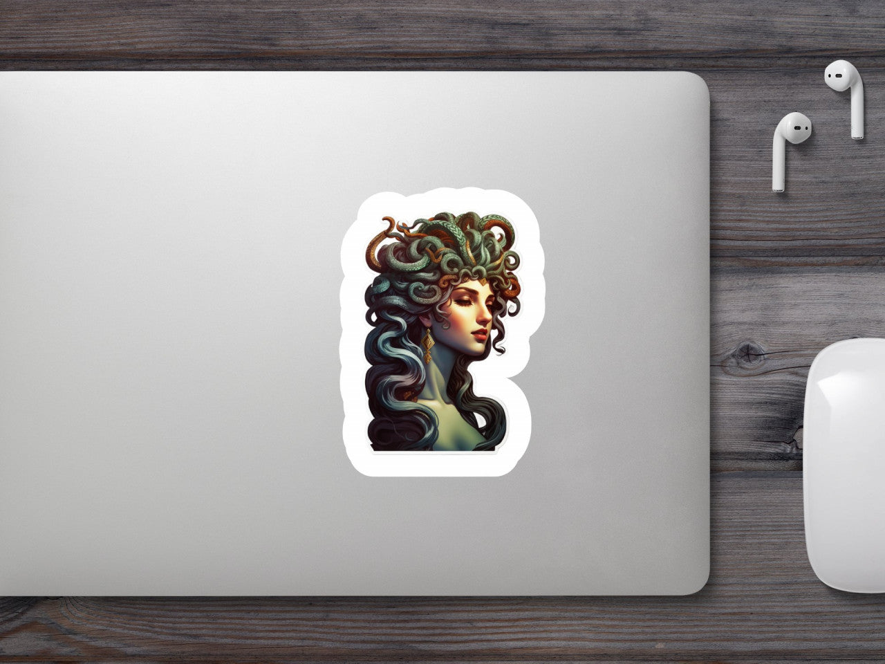 Set 2 bucati, Sticker decorativ, Medusa personaj mitologic, Rezistent la apa, NO5591, 16 cm, Multicolor