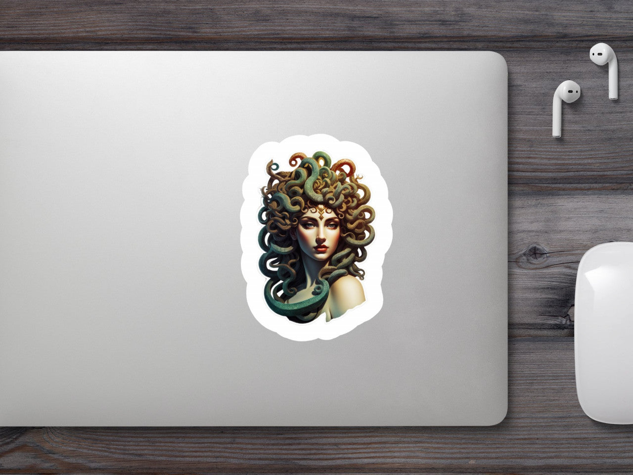 Set 2 bucati, Sticker decorativ, Medusa personaj mitologic, Rezistent la apa, NO5592, 16 cm, Multicolor