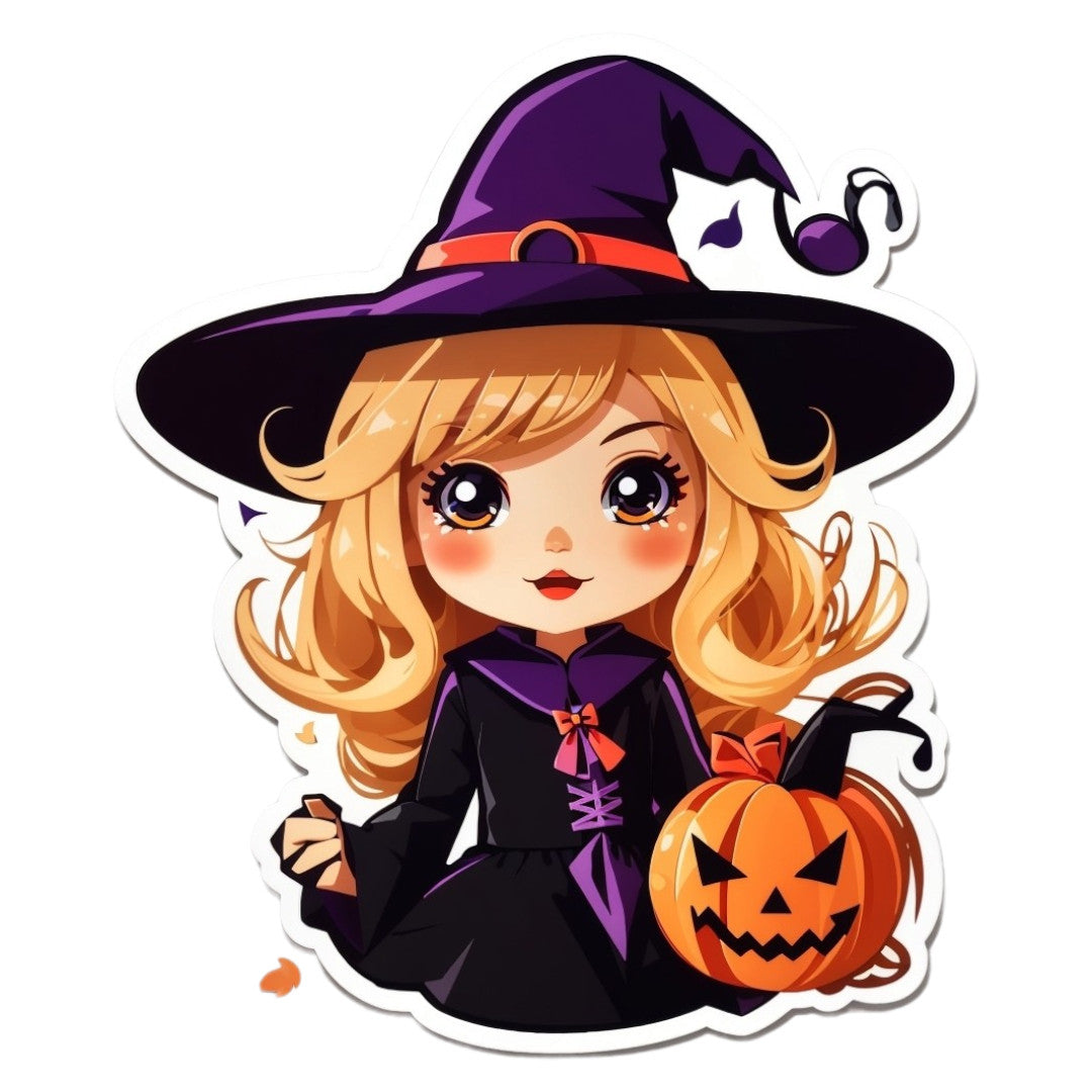 Set 2 bucati, Sticker decorativ, Mica vrajitoare halloween , Rezistent la apa, NO6920, 16 cm, Multicolor