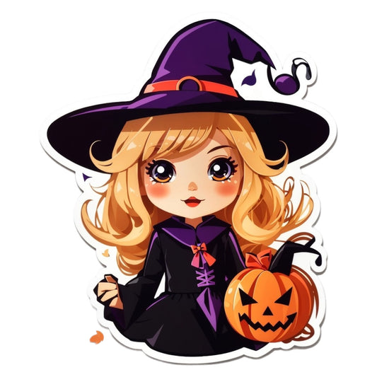 Set 2 bucati, Sticker decorativ, Mica vrajitoare halloween , Rezistent la apa, NO6920, 16 cm, Multicolor