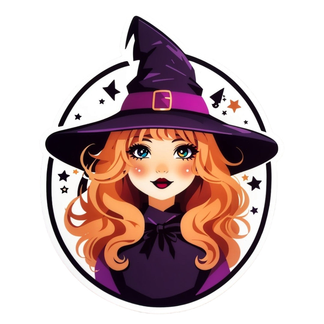 Set 2 bucati, Sticker decorativ, Mica vrajitoare halloween, Rezistent la apa, NO6921, 16 cm, Multicolor