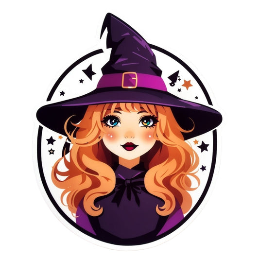 Set 2 bucati, Sticker decorativ, Mica vrajitoare halloween, Rezistent la apa, NO6921, 16 cm, Multicolor