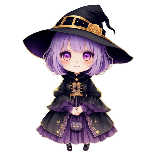 Set 2 bucati, Sticker decorativ, Mica vrajitoare in costum de halloween, Rezistent la apa, NO6448, 16 cm, Multicolor