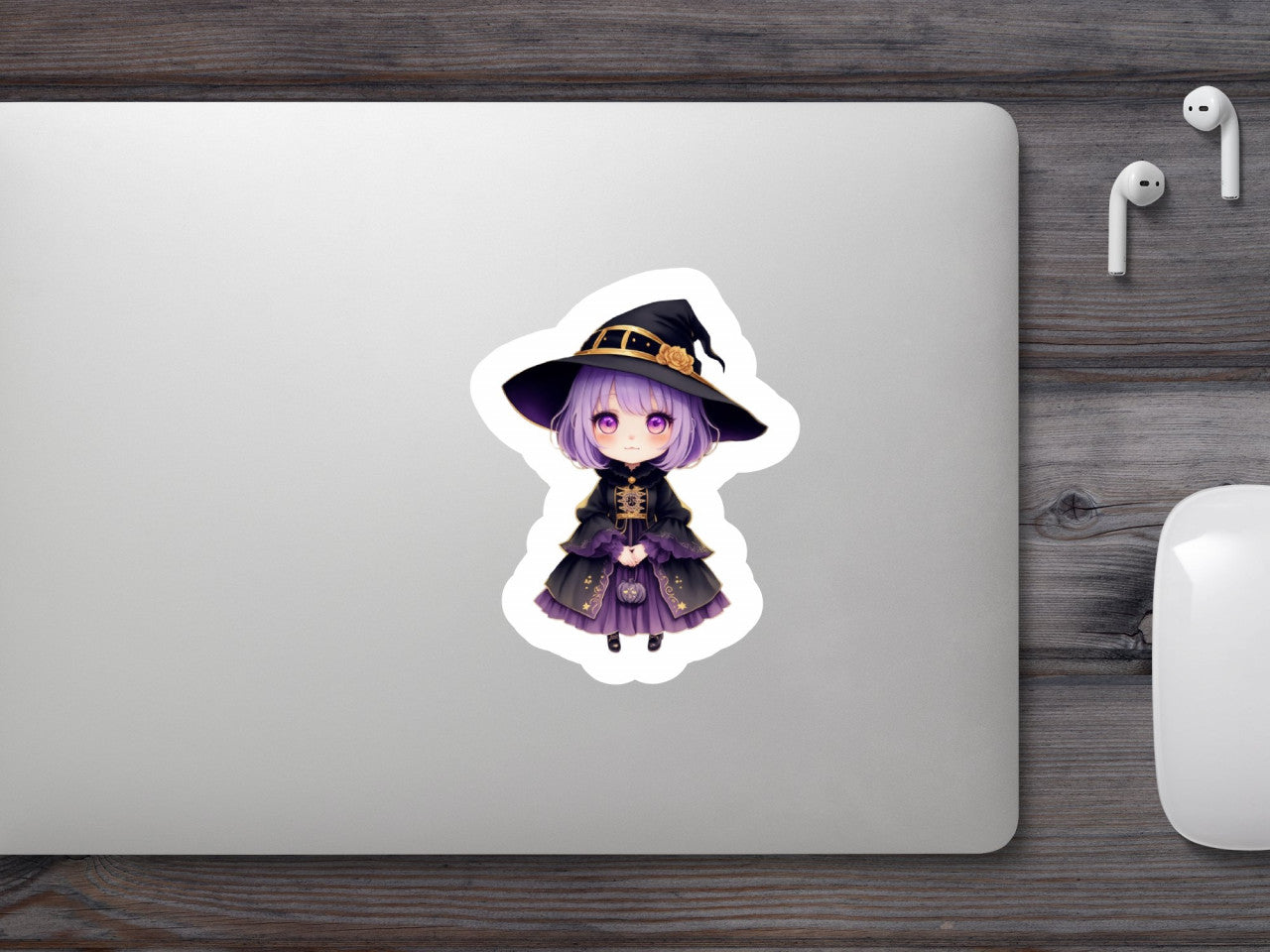 Set 2 bucati, Sticker decorativ, Mica vrajitoare in costum de halloween, Rezistent la apa, NO6448, 16 cm, Multicolor