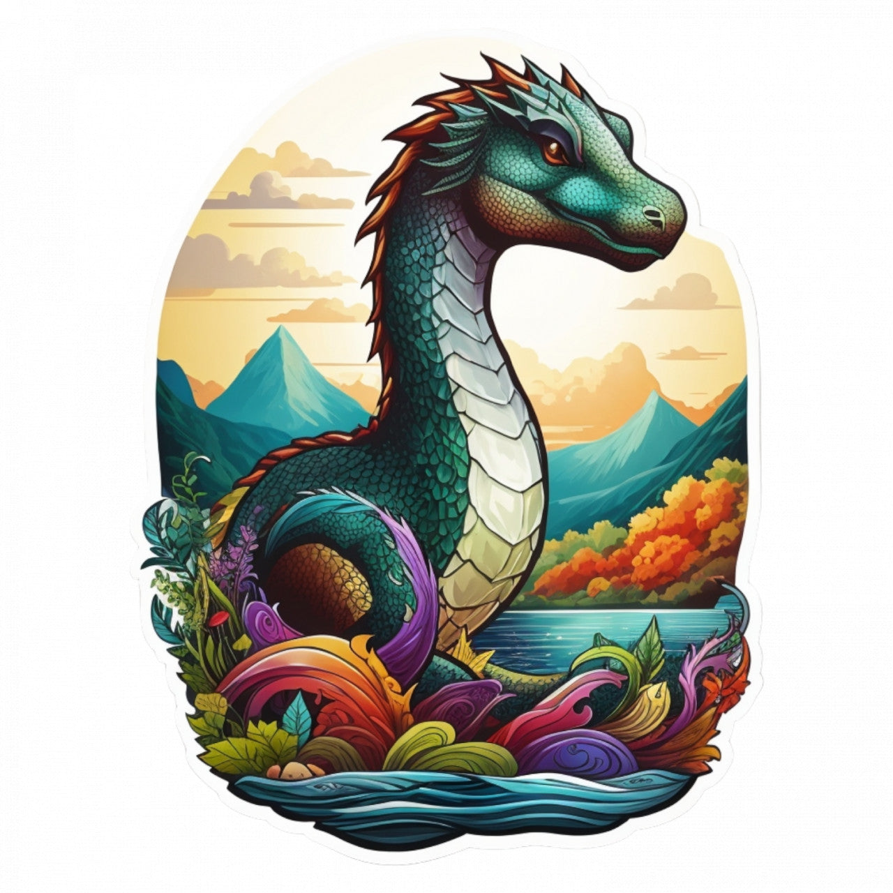 Set 2 bucati, Sticker decorativ, Monstrul din Loch Ness, Rezistent la apa, NO5517, 16 cm, Multicolor