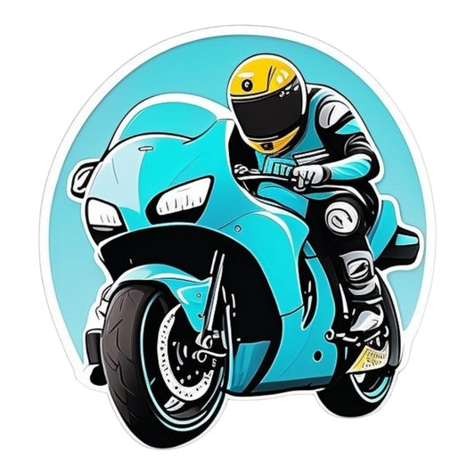 Set 2 bucati, Sticker decorativ, Motociclist cu casca, Rezistent la apa, NO7043, 16 cm, Multicolor