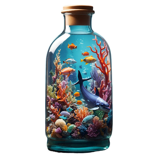Set 2 bucati, Sticker decorativ, Oceanul din sticla, Rezistent la apa, NO6478, 16 cm, Multicolor