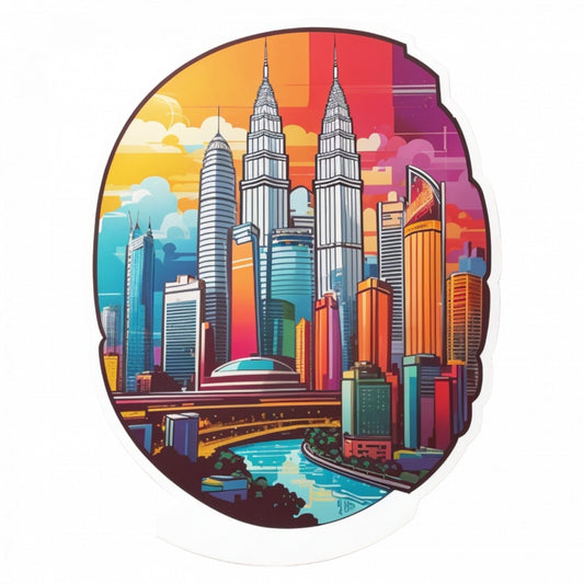 Set 2 bucati, Sticker decorativ, Oras Kuala Lumpur, Rezistent la apa, NO5474, 16 cm, Multicolor