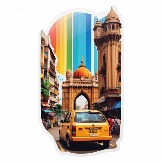 Set 2 bucati, Sticker decorativ, Oras Mumbai, Rezistent la apa, NO5637, 16 cm, Multicolor