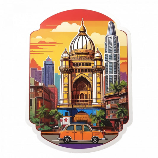 Set 2 bucati, Sticker decorativ, Oras Mumbai, Rezistent la apa, NO5639, 16 cm, Multicolor