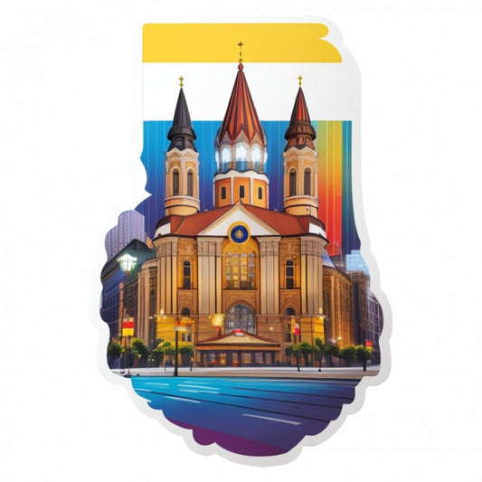 Set 2 bucati, Sticker decorativ, Oras romanesc, Rezistent la apa, NO5838, 16 cm, Multicolor