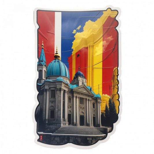 Set 2 bucati, Sticker decorativ, Oras romanesc, Rezistent la apa, NO5840, 16 cm, Multicolor