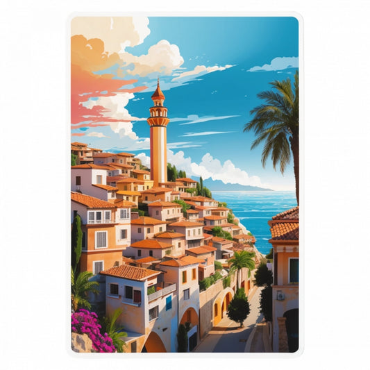 Set 2 bucati, Sticker decorativ, Orasul Antalya minaret, Rezistent la apa, NO4876, 16 cm, Multicolor