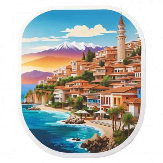 Set 2 bucati, Sticker decorativ, Orasul Antalya tarm, Rezistent la apa, NO4875, 16 cm, Multicolor