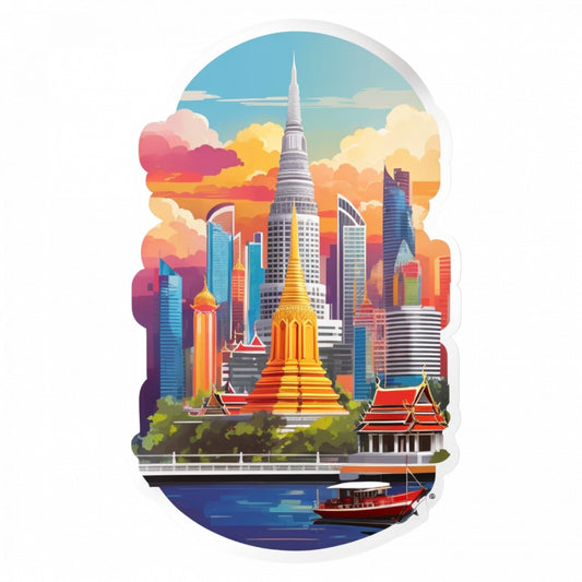 Set 2 bucati, Sticker decorativ, Orasul Bangkok port, Rezistent la apa, NO4786, 16 cm, Multicolor