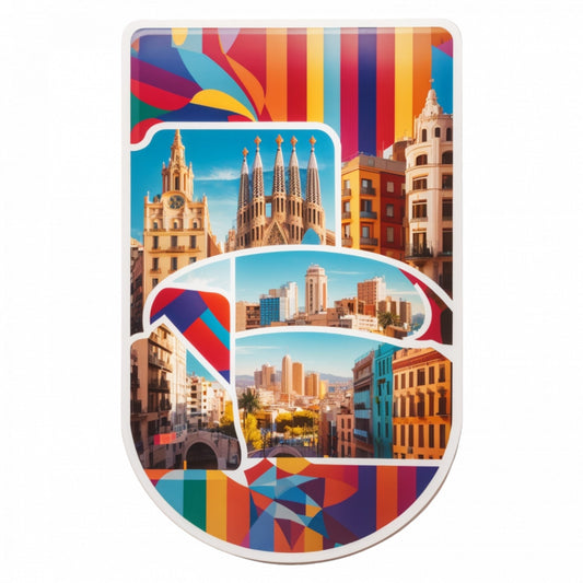 Set 2 bucati, Sticker decorativ, Orasul Barcelona medalion, Rezistent la apa, NO4785, 16 cm, Multicolor