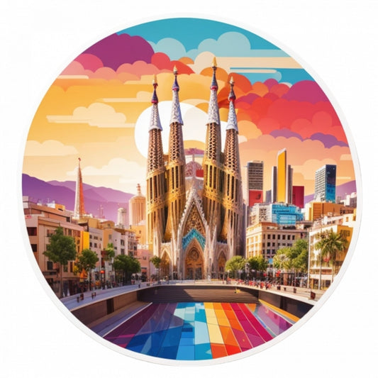 Set 2 bucati, Sticker decorativ, Orasul Barcelona Sagrada familia, Rezistent la apa, NO4783, 16 cm, Multicolor