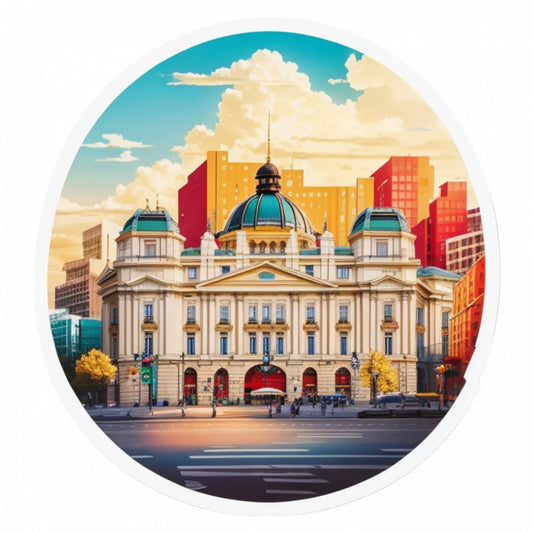 Set 2 bucati, Sticker decorativ, Orasul Bucuresti palatul regal, Rezistent la apa, NO4984, 16 cm, Multicolor