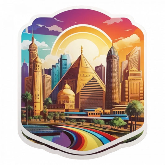Set 2 bucati, Sticker decorativ, Orasul Cairo piramide, Rezistent la apa, NO5013, 16 cm, Multicolor