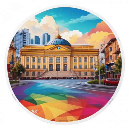 Set 2 bucati, Sticker decorativ, Orasul Craiova cladirea primariei, Rezistent la apa, NO5125, 16 cm, Multicolor