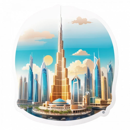 Set 2 bucati, Sticker decorativ, Orasul Dubai Burj Khalifa, Rezistent la apa, NO5200, 16 cm, Multicolor