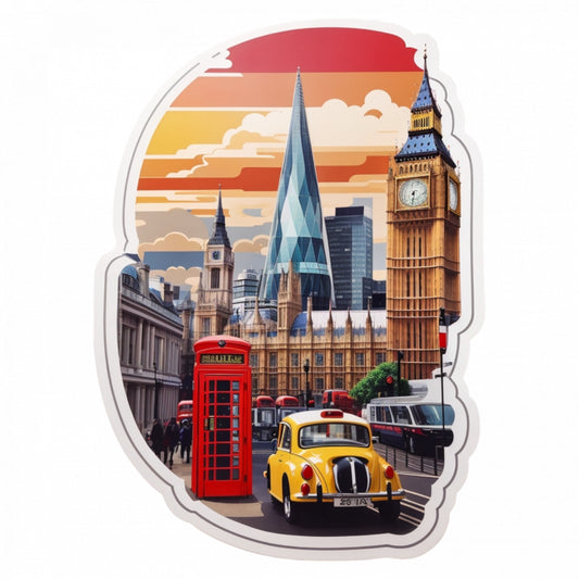 Set 2 bucati, Sticker decorativ, Orasul Londra Big Ben, Rezistent la apa, NO5522, 16 cm, Multicolor