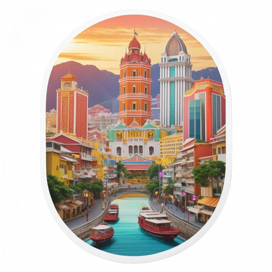 Set 2 bucati, Sticker decorativ, Orasul Makao, Rezistent la apa, NO5540, 16 cm, Multicolor