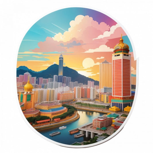 Set 2 bucati, Sticker decorativ, Orasul Makao, Rezistent la apa, NO5541, 16 cm, Multicolor