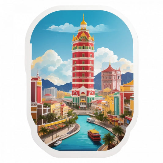 Set 2 bucati, Sticker decorativ, Orasul Makao, Rezistent la apa, NO5542, 16 cm, Multicolor