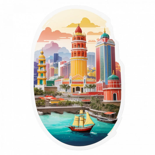 Set 2 bucati, Sticker decorativ, Orasul Makao, Rezistent la apa, NO5543, 16 cm, Multicolor