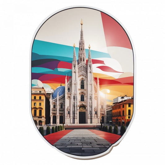 Set 2 bucati, Sticker decorativ, Orasul Miami catedrala, Rezistent la apa, NO5600, 16 cm, Multicolor