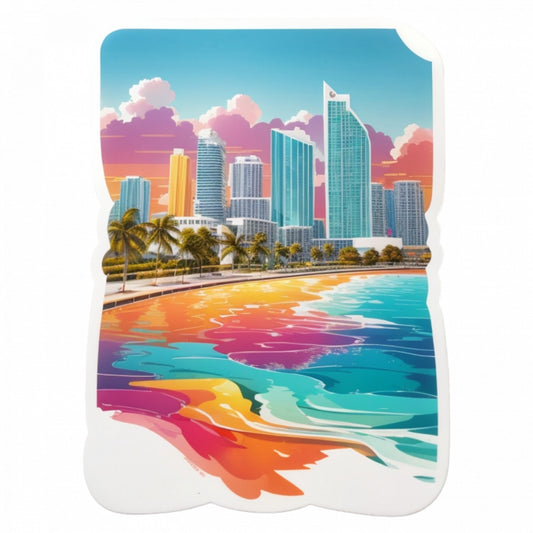 Set 2 bucati, Sticker decorativ, Orasul Miami plaja, Rezistent la apa, NO5597, 16 cm, Multicolor