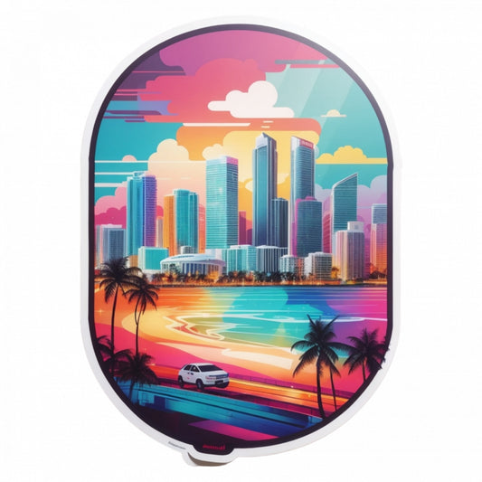 Set 2 bucati, Sticker decorativ, Orasul Miami, Rezistent la apa, NO5596, 16 cm, Multicolor