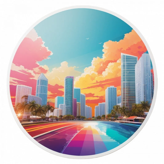Set 2 bucati, Sticker decorativ, Orasul Miami zgarie nori, Rezistent la apa, NO5598, 16 cm, Multicolor