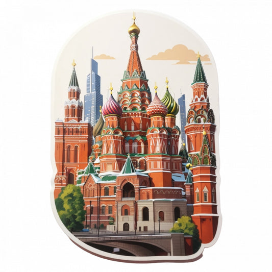 Set 2 bucati, Sticker decorativ, Orasul Moscova Piata rosie, Rezistent la apa, NO5631, 16 cm, Multicolor