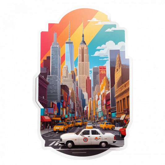 Set 2 bucati, Sticker decorativ, Orasul New York wallstreet taxi, Rezistent la apa, NO5663, 16 cm, Multicolor