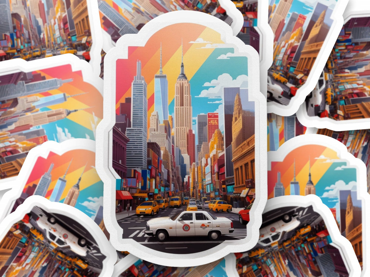 Set 2 bucati, Sticker decorativ, Orasul New York wallstreet taxi, Rezistent la apa, NO5663, 16 cm, Multicolor