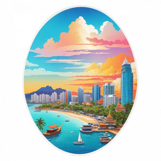 Set 2 bucati, Sticker decorativ, Orasul Pattay, Rezistent la apa, NO5717, 16 cm, Multicolor