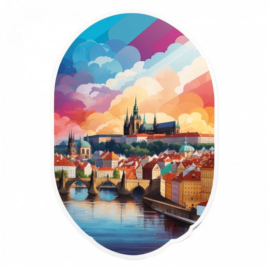 Set 2 bucati, Sticker decorativ, Orasul Praga, Rezistent la apa, NO5810, 16 cm, Multicolor