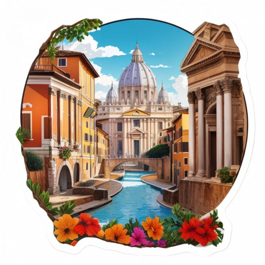 Set 2 bucati, Sticker decorativ, Orasul Roma, catedrala, Rezistent la apa, NO5842, 16 cm, Multicolor