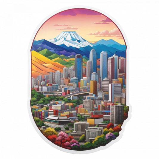 Set 2 bucati, Sticker decorativ, Orasul Seoul, Rezistent la apa, NO5894, 16 cm, Multicolor