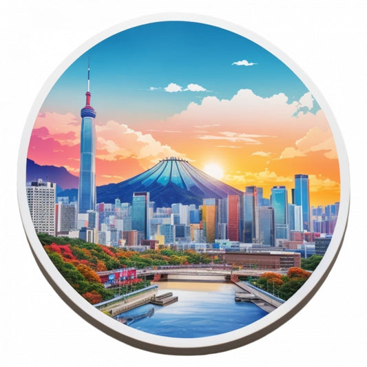 Set 2 bucati, Sticker decorativ, Orasul Seoul, Rezistent la apa, NO5895, 16 cm, Multicolor