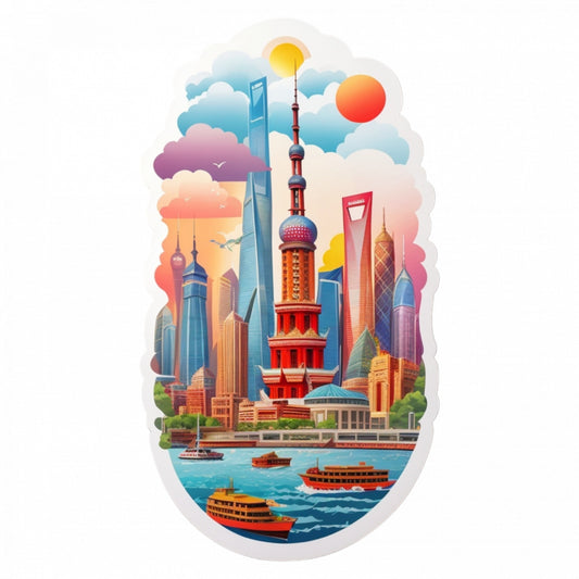 Set 2 bucati, Sticker decorativ, Orasul Shanghai, Rezistent la apa, NO5900, 16 cm, Multicolor